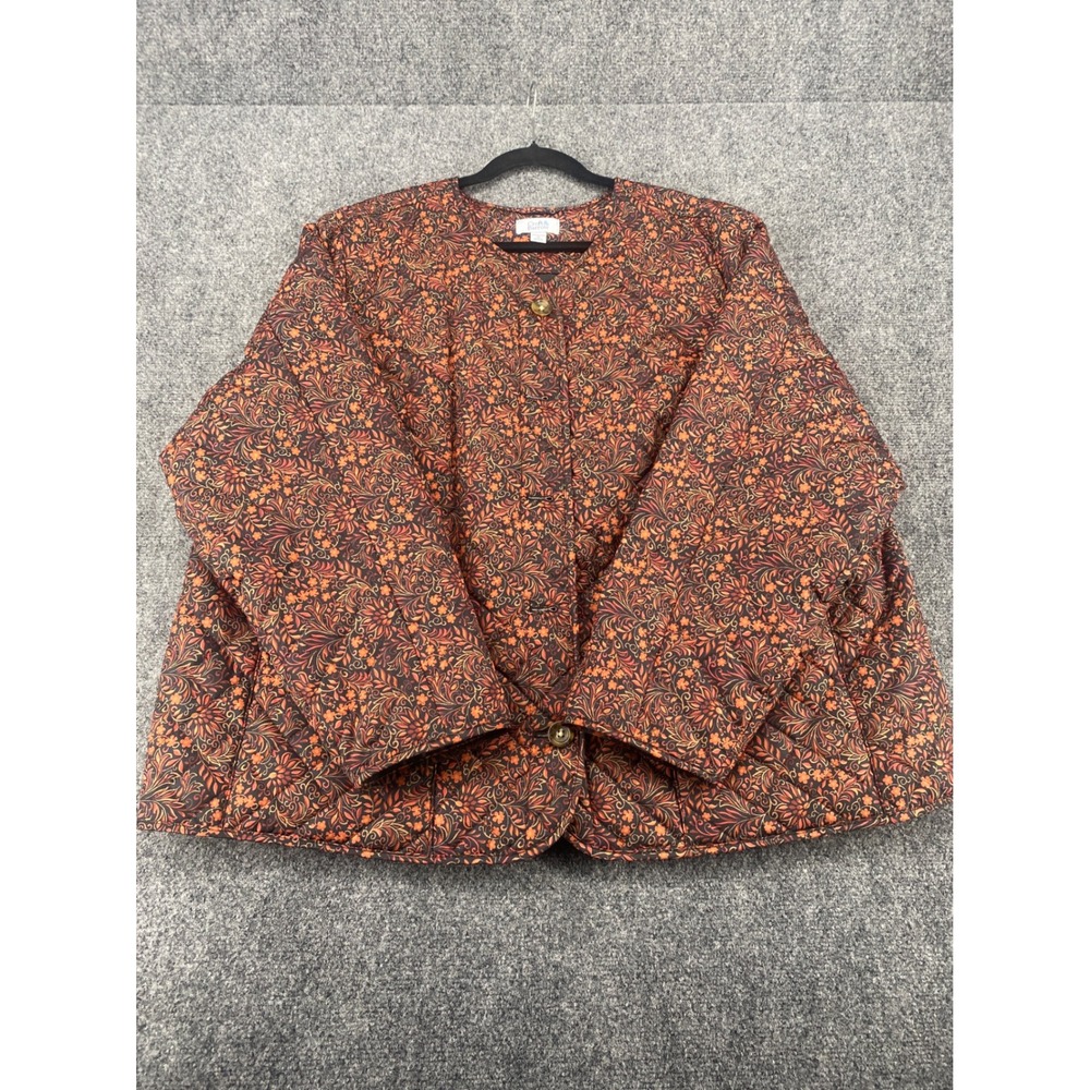 Croft & Barrow Quilted Jacket Womens Plus 2X Orange Floral Paisley Button Front